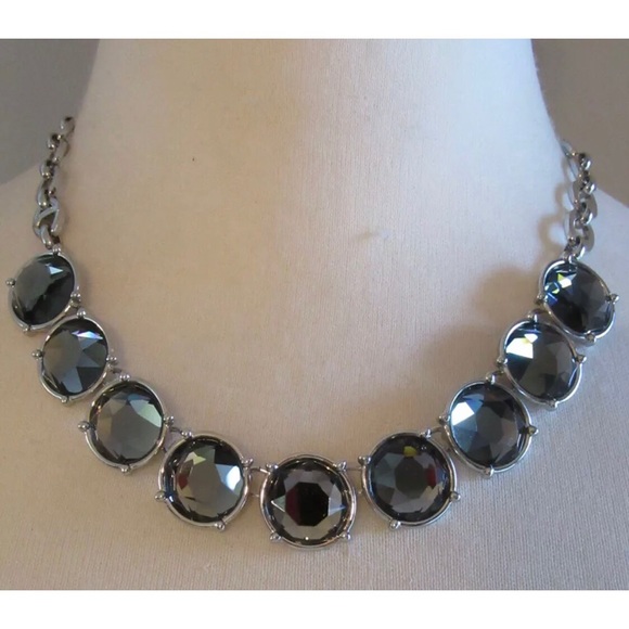 New Lia Sophia InfinitMe Necklace in Smoky Gray faceted resin stones- 18” silver - Picture 3 of 11